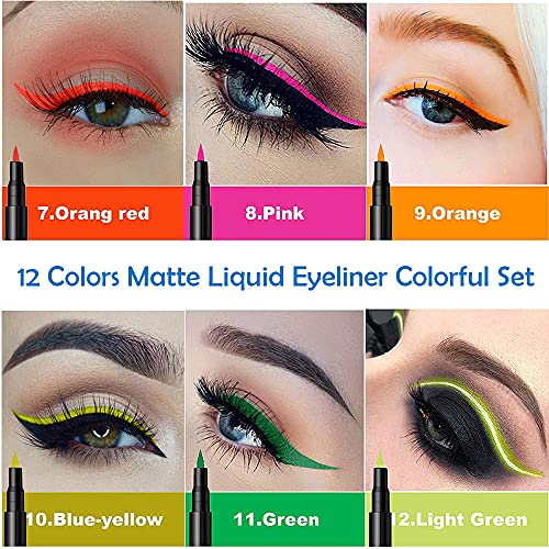 Evpct 12Pcs Matte Waterproof Colored Liquid Eyeliner Colorful Eyeliner Color Pencil Set Delineador De Ojos De Colores,Dnm Hot Pink Red Black Blue Liquid Eye Liner Winged Eyeliner Stamp Shapes Wingliner Set thumb #4