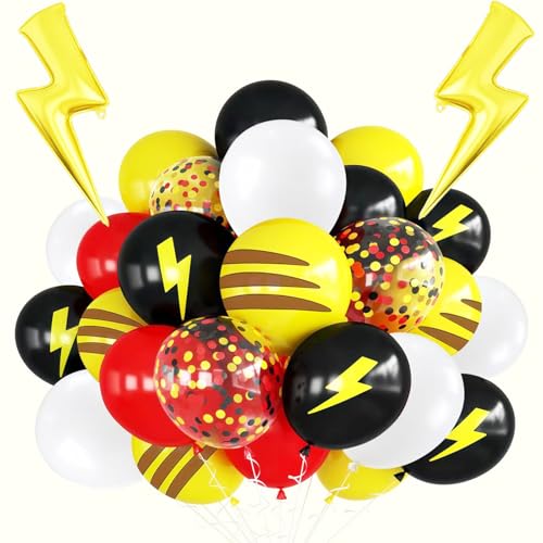 Red Black Yellow Balloon 39Pcs 12 InchLightning Print Balloons for Cartoon Themed Birthday Party Decorations Boys Girls Gatherings Party Supplies