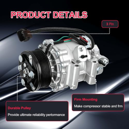 Image of 38800-RNA-A01 AC Compressor with Clutch Replacement for Honda Civic 1.8L 2006 2007 2008 2009 2010 2011,Air Conditioner with 7-Groove Pulley,Replaces# CO 4918AC,38810RRBA01,38800RNBA02