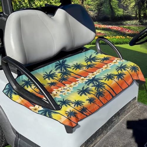 ZIATUBLES Universal Fit Golf Cart Seat Cover for Most 2 Passenger Club Car Floral Palm Tree Pattern Lightweight Soft Breathable Fabric Golf Cart Seat Towel Protector