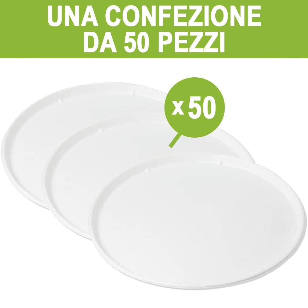 50 Piatti Pizza Bianchi in Polpa di Cellulosa 32cm, Ideale per Pizza, Piatti Impermeabili adatti al Microonde, Biodegradabili e Compostabili