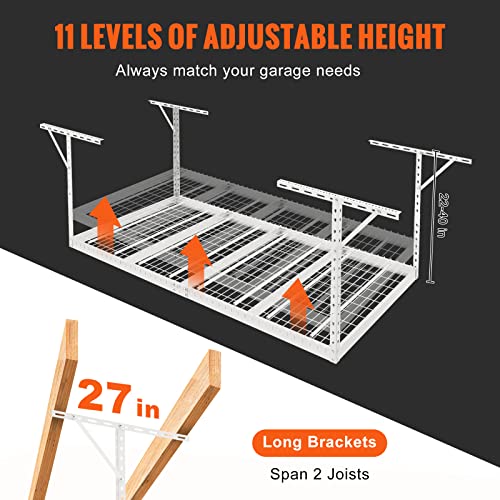Vevor Overhead Garage Storage Rack, 4X8 Garage Ceiling Storage Racks, Heavy Duty Adjustable Cold Rolled Steel Racks For Garage Storage, Organization, 600 Lbs Load Capacity, 22''-40" (White) #TOP4