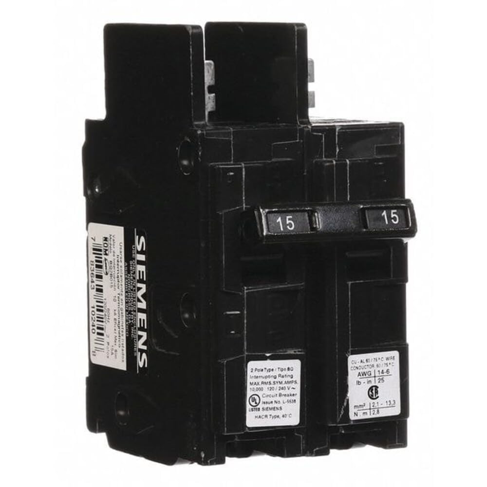 SIEMENS BQ2B015 15-Amp Double Pole 120/240-Volt 10KAIC Lug Out