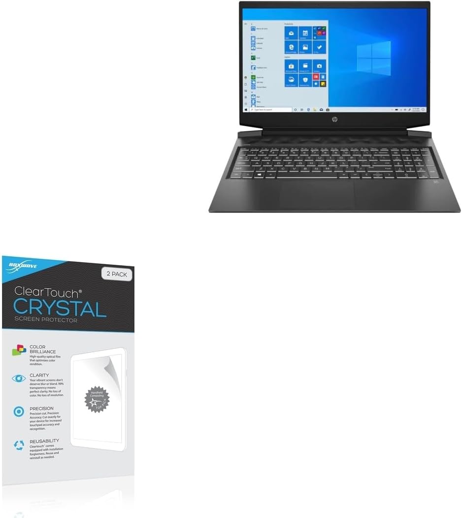 BoxWave Screen Protector Compatible with HP Pavilion Gaming Laptop - 16-a0097nr - ClearTouch Crystal (2-Pack), HD Film Skin - Shields from Scratches