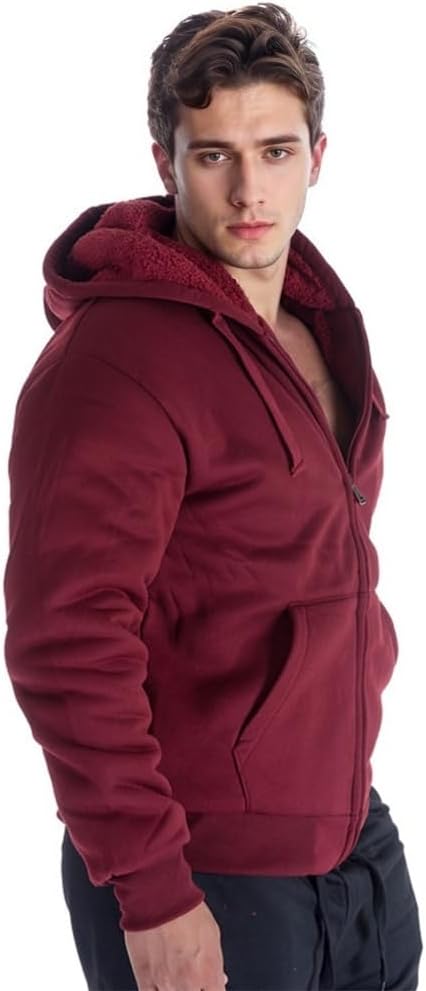 LeeHanTon Sherpa Lined Hoodies for Men Heavyweight Full Zip Up Sweatshirt Thick Fleece Winter Warm Work Jackets Plus Size - Image 2