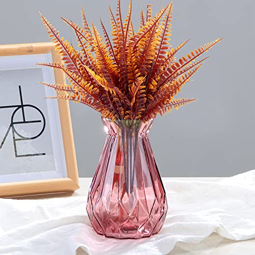 10Pcs Artificial Fall Flowers Outdoor Uv Resistant Plants Thanksgiving Decor, 10 Branches Faux Plastic Corn-Flower Greenery Shrubs Plants Indoor Outside Kitchen Home Garden Decor(Orange Brown) #TOP4
