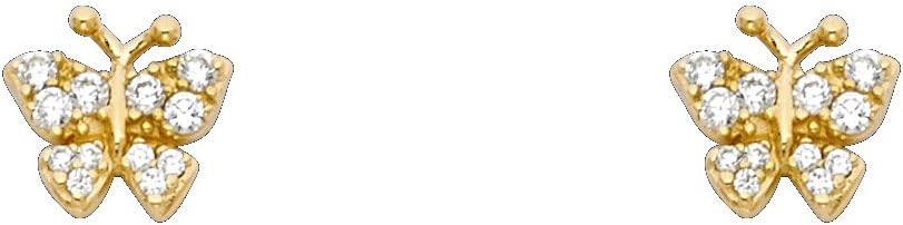 14k Yellow Gold Butterfly Stud Earrings with Screw Back - Image 2