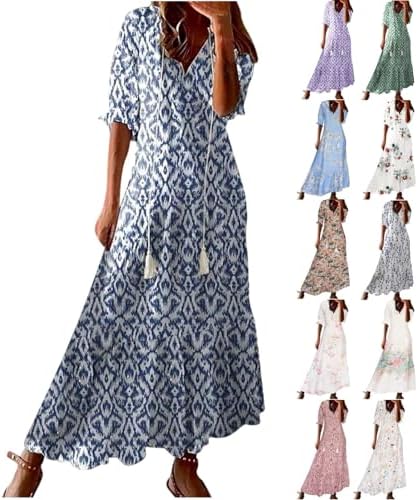 Maxi Dress for Women Half Sleeve Casual V Neck