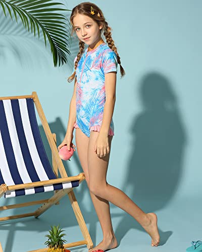 Danna Belle Girls' One Piece Rashguard Size 10-12 Short Sleeve Swimsuits Beach Swimwear #TOP2