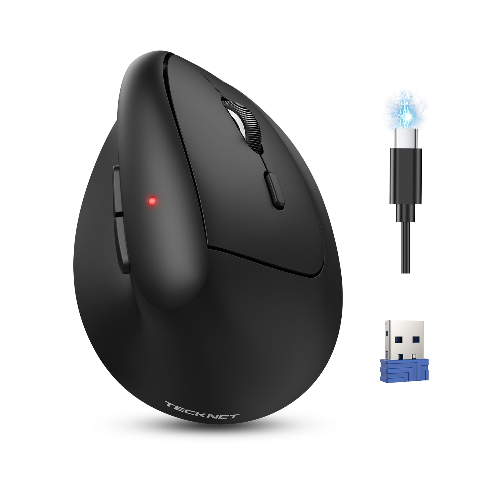 TECKNET Ratón Bluetooth Ergonómico, Ratón Vertical con 3 Modos de Conexión | BT 5.0/3.0+2.4G Ratón Inalámbrico Recargable, 4800DPI Ajustable, Silencioso Mouse para Portátil, Mac y PC