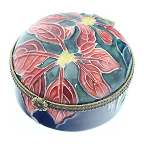 Old Tupton Ware - Poinsettia Design - Hinged round trinket box Cover