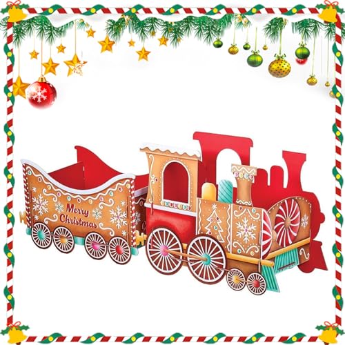 Scatola Regalo Trenino di Natale, Giocattolo di Cartone Festivo per Regali e Dolci, Decorazione Natalizia a Tema pan di Zenzero, Decorazioni Artigianali per Il Periodo Natalizio, Regali per Bambini