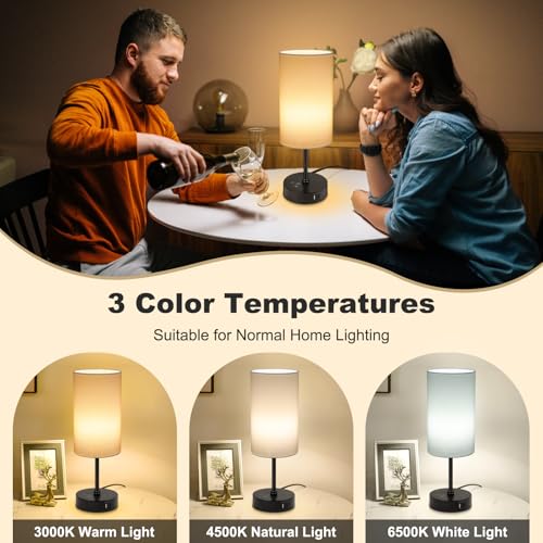 Unicozin Table Lamp,3 CCT 3000K/4500K/6500K & RGB Color Changing,Stepless Dimmable Touch Control Bedside Lamp for Reading,Ambience Nightstand Light for Home Decor Party,White Shade - Thumbnail 2