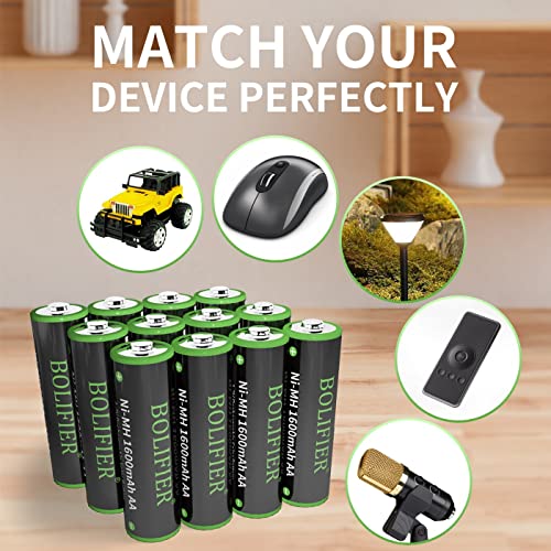 Bolifier Nimh Rechargeable Aa Batteries, 1600Mah High Capacity Solar Lights Batteries Aa 1.2V Pre-Charged Double A Battery For Outdoor Solar Lights, Household Devices (Aa1600- Pack 12) #TOP2