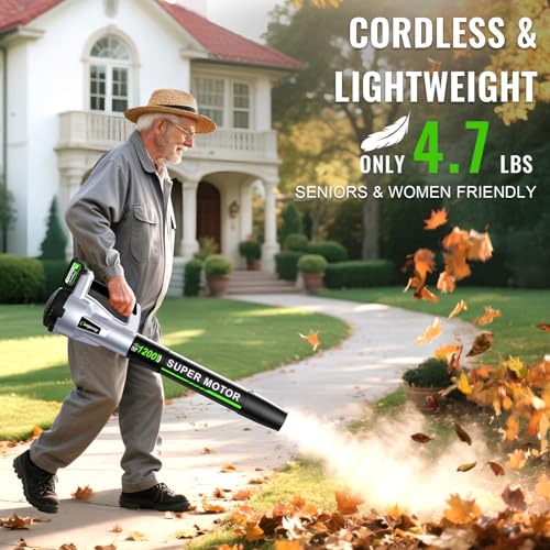 Image of CEEPUY Brushless Cordless Leaf Blower, 735CFM Electric Leaf Blower with 2x6.0Ah Batteries & Fast Charger, 6 Speed Levels, Lightweight Battery Leaf Blower for Lawn Care, Yard, Garden, Patio - Dark gray