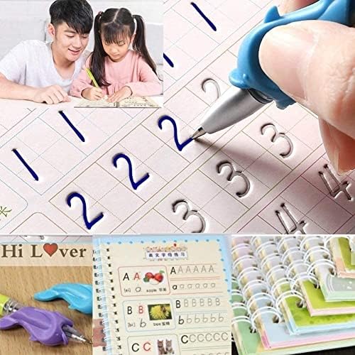 SAM MOHAN Magic Practice Copybook, Number Tracing Book for Preschoolers with Pen, (4 BOOK + 5 REFILL+ 1 pen +1 grip) Magic Calligraphy Copybook Set Practical Reusable Writing Tool