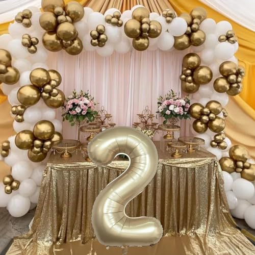 Image of Champagne Gold 2 Balloons, 40 Inch Giant Metallic Helium Mylar Foil Number 0-9, Light Gold 2nd Birthday Balloon for Boys Girls, Morados Numero Two for Women Anniversary Party Decorations