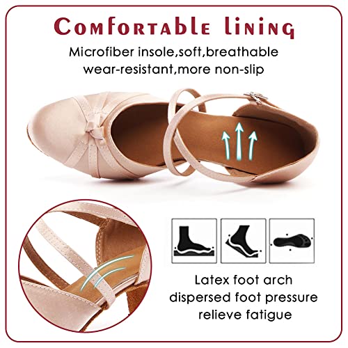 Vcixxvce Women's Smooth Ballroom Dance Shoes Closed Toe Satin Nude 2 1/3" Heel Ladies Latin Salsa Waltz Dancing Shoes,6 Us #TOP2