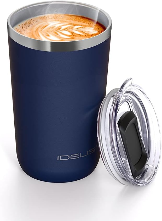 IDEUS 20 oz Tumbler, Travel Coffee Mug with Splash Proof Sliding Lid, Double Wall Stainless Steel Vacuum Insulated Coffee Mug for Home and Office, Keep Beverages Hot or Cold, Navy blue IDEUS 20 oz Tumbler, Travel Coffee Mug with Splash Proof Sliding Lid, Double Wall Stainless Steel Vacuum Insulated Coffee Mug for Home and Office, Keep Beverages Hot or Cold, Navy blue