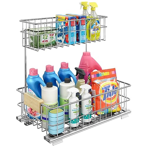 FurniFusion Pull Out Cabinet Organizer, Under Sink Slide Out Storage Shelf with 2 Tier Sliding Wire Drawer, Sliding Storage for Inside Kitchen Cabinet- 11.5 in. W x 16.5 in. D (Left)
