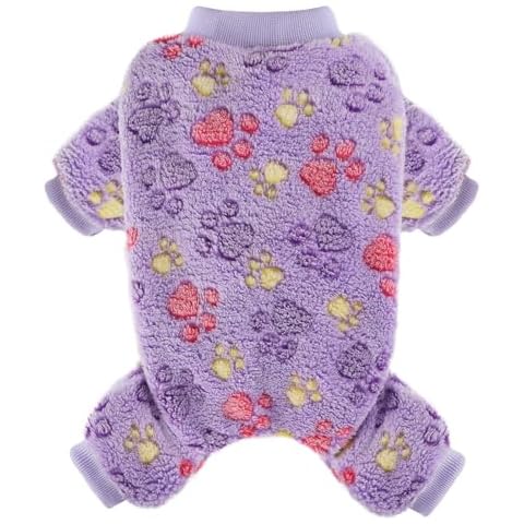 Kosiyi Dog Clothes for Small Dogs Fall Winter Fleece Dog Sweaters for Small Dogs Girl Boy, Lightweight Warm Paw Print Puppy Pajamas Soft Stretchable Doggie Onesies Pjs Dog Clothes Costume Pet Supplies Cover