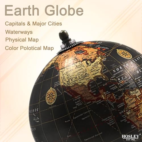 Hosley 10-Inch Decorative Globe on Wooden Stand – Elegant Gift for Father’s Day, Birthdays, Holidays, and Special Occasions – Perfect for Home and Office Décor