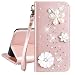 Produktbild Xifanzi Brieftasche PU Ledertasche Hülle für LG Mobile G6 Handschlaufe Schutzhülle Rose Gold Drücken Schmetterling für LG G6 2017 Flip Case Strass 3D Bling Bling Entwurf Drei Blumen Muster Bookstyle Lederhülle Mit Kartensteckplätzen Nettes Magnetisches Schützend Handytaschen für LG G6 Smartphone (5.7")