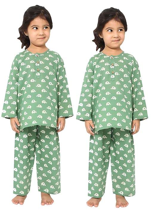 Image of Cotton Unisex Printed Night Suit Dress Set Combo Pack for Girls Boys