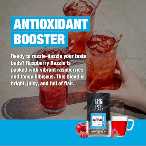 Image of Tiesta Tea - Raspberry Razzle Tea, Loose Leaf, Raspberry Hibiscus Herbal Tea, Premium Caffeine-Free Tea Blend, Make Hot or Iced & Up to 200 Cups, 16 oz Resealable Bulk Pouch