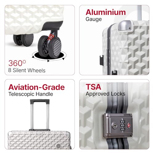Image of Hard PC Trolley Luggage, Cabin Size, 100% Polycarbonate, Lightweight and Durable, Silent Wheels, Anti-Theft with Aluminium Frame, and 2 TSA Locks, 20-Inch, Moonlight Frost