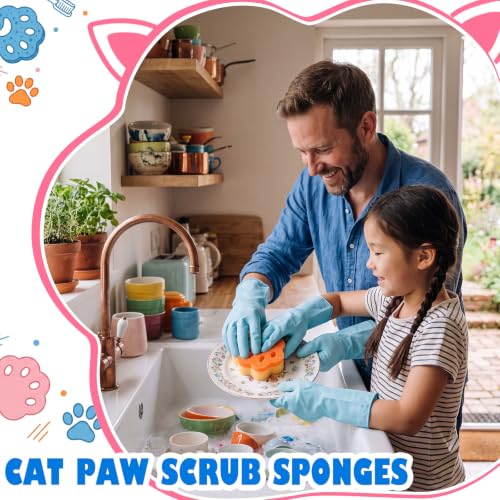 Image of FillTouch Cat Paw 3 Pcs Scrub Sponge, Pink, Orange, Blue