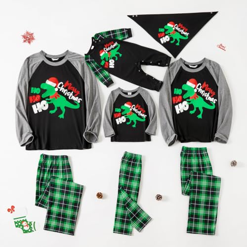 Image of IFFEI Matching Family Pajamas Sets Christmas PJ's with Letter and Plaid Printed Long Sleeve Tee and Bottom Loungewear