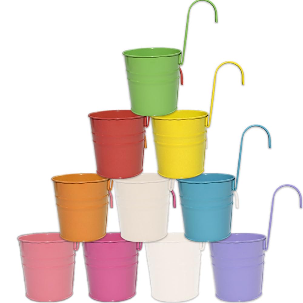 Armo® 10 x Hanging Flower Plant Pots Large Metal Flower Pot With Vase Fence Hanging Garden Planter With Drainage Hole — view 3