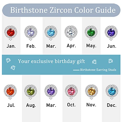 LOYALLOOK 12Pairs Birthstone Clip Earrings for Women Round Cubic Zirconia Clip On Earrings Non Pierced Fake Earrings Clip Stud Earrings with Rubber Pads4
