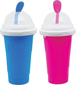 Frozen Magic Slushy Maker Cup, Slushie Maker, Milk Cola Juice Squeeze Cups, Magic Quick Freeze Cupss, Cooling Cups, Smoothies Cup with Lids and Straws for All Age (BLUE+PINK)