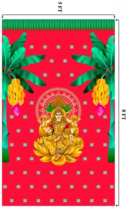 Image of varalakshmi Backdrop Cloth for Decoration Pooja, Size 8x5 feet red Colour | backdrops for poojass | varalakshmi Pooja Decoration | Lakshmi Backdrop | varalakshmi vratham Backdrop