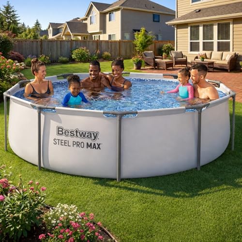 Image of Bestway Steel Pro MAX 10' x 30 inch Above Ground Pool, Round Metal Frame Outdoor Swimming Pool Set with Filter Pump & Type I Cartridge, Gray