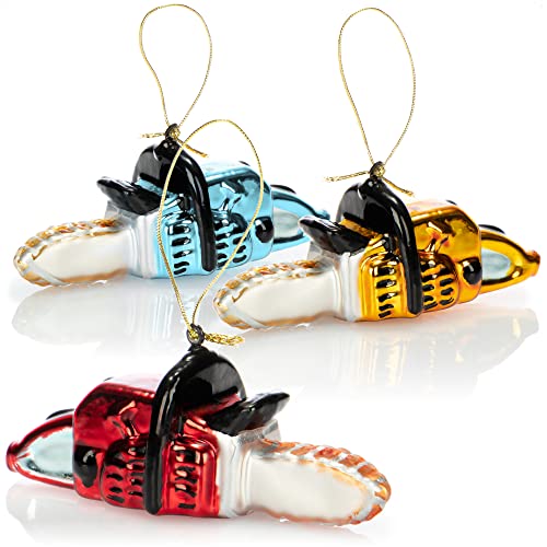 com-four® 3X Premium Christbaumschmuck - Deko-Kettensäge aus echtem...