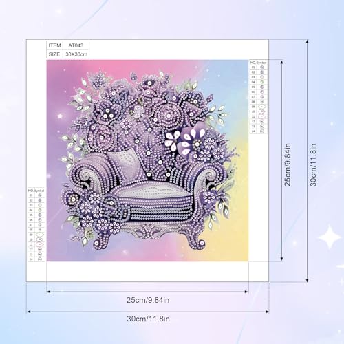 Image of AiYuanzsh Purple Floral Sofa Diamond Art Kits for Adults, 5D Special Shape Crystal Rhinestone Diamond Painting, DIY Diamond Art Kits for Beginners, Home Wall Decoration Gift, 12x12 Inch