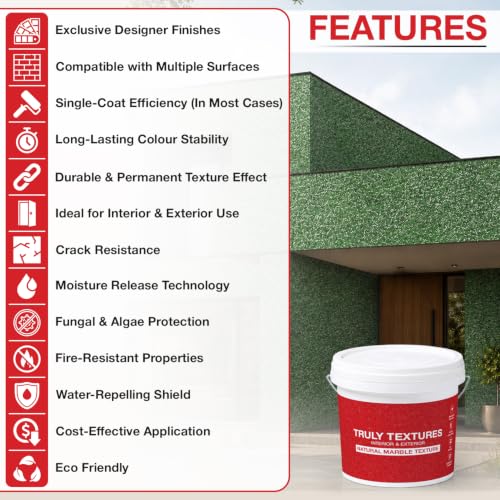 Image of Marble Texture Paint, 3D Designer Stone and Granite Luxury Finish, Washable Water Resistant Acrylic Emulsion, Interior Exterior Ready to use (Emerald Quartz)