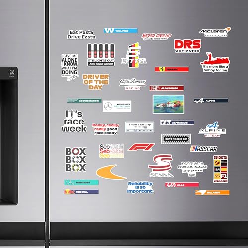 Image of WallDesign Race Day Ready F1 Magnets - Unique Formula 1 Design Set for Magnetic Surface, Durable, Great Racing Fan Gifts (Set of 37)