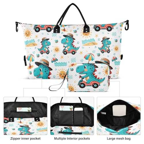 Weekender Bags Travel Duffel Gym Bag Dinosaur Driver in Summer Time Carry on Overnight Tote Bag with Toiletry Bag for Airplane Travel Trip Gym Yoga2