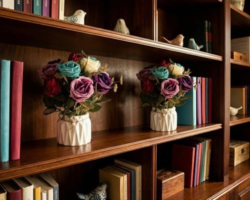 Image of Dekorly Artificial Lavender Plant in White Pot, 18cm - Realistic Faux Flower Arrangement for Home & Office Decor (Set of 1) (2, Big Rose)