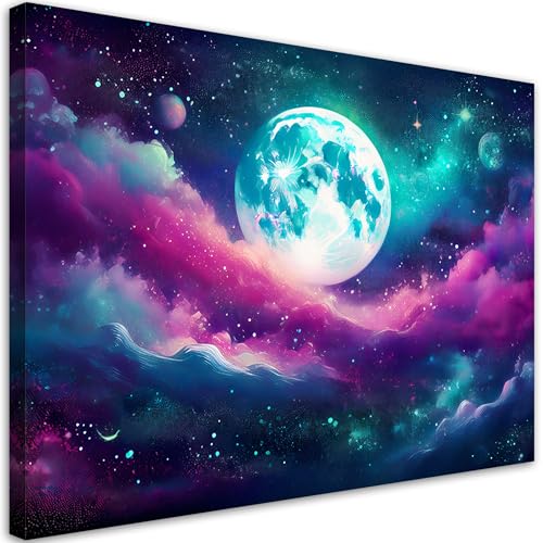 Feeby - Impression sur Toile - Intissé Tableau Decoration Murale - Cosmos Planètes Nuages - 90x60 1partie - Salon Peinture Tableaux - Moderne - Décoration Chambre...