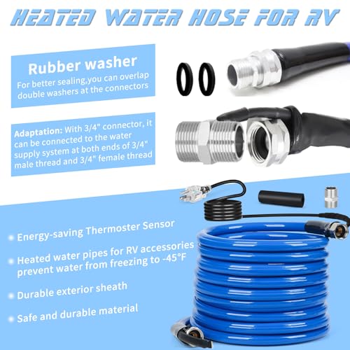Image of 30FT Heated Hose for RV, 45 ℉ Antifreeze Heated Water Hose, Heated Drinking Water Hose with Thermostat, Lead and BPA Free, Automatic Self-regulating Drinking Hoses for Garden, RV