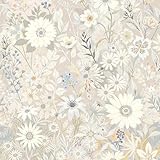 Vintique Wallpaper Peel and Stick Floral Wall Paper Removable Waterproof Gray/Yellow/Blue Contact Paper for Bedroom, Bathroom, Home Wall 17.3' x 118'