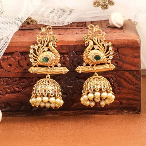 Image of Rubans Jhumka Earrings Gold Plated Stylish Traditional Trendy Jewellery Gift for Women & Girls