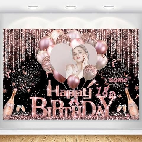 AUBAO Custom Rose Gold Happy Birthday Banner Birthday Decorations Backdrop Party Supplies for Girl Women (5x7.5ft) Cover