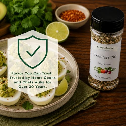 Image of Lesley Elizabeth Guacamole Dip & Seasoning - Zesty Garlic, Onion & Citrus Blend - 8.4 oz (250 ml) PET Shaker for Tex-Mex, Avocado Dips & Party Snacks