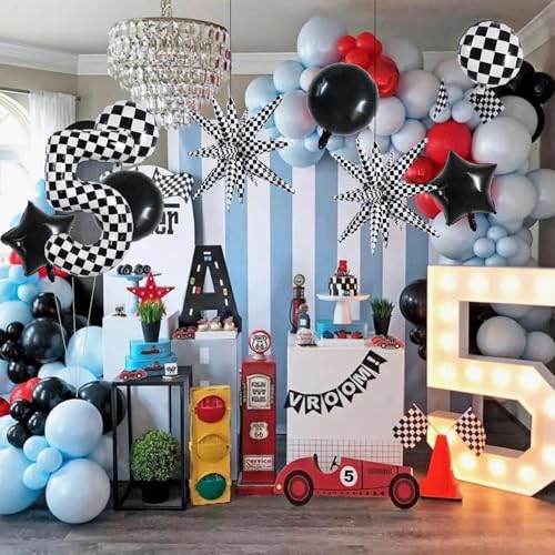 Image of TONIFUL 5th Birthday Balloons Kit 40 Inch Checkered Number 5 Foil Balloon